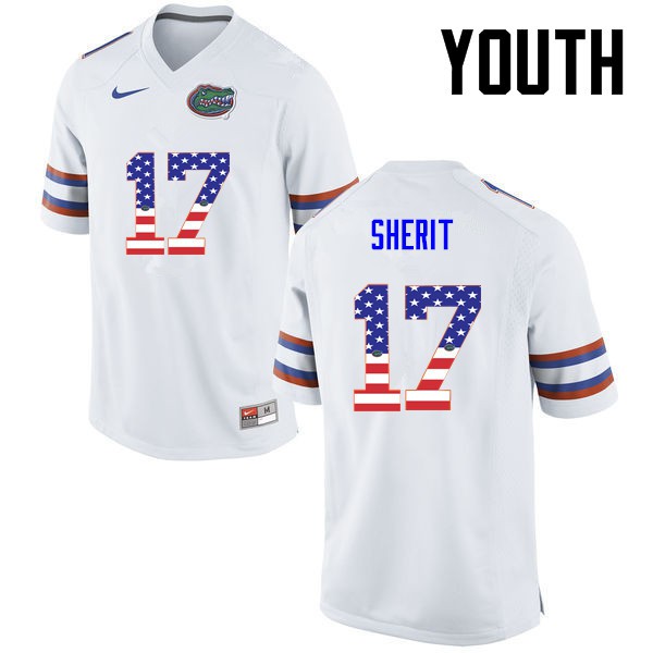 Florida Gators Youth #17 Jordan Sherit College Football USA Flag Fashion White